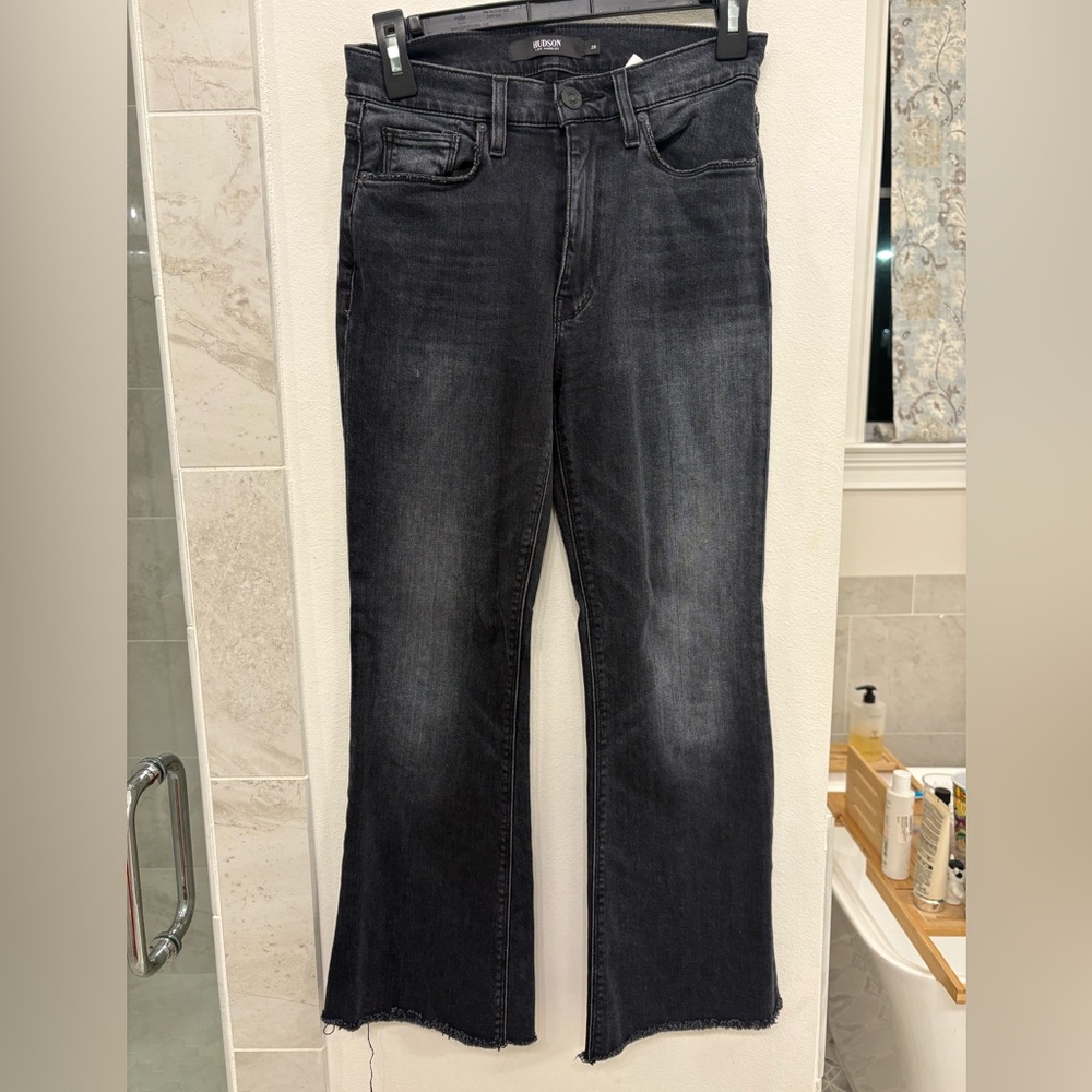 Hudson LA Barbara High Waist Bootcut Crop Jeans in Someday Soon Black